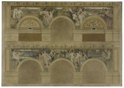 Skizze für einen der Einführungsräume des Hôtel de Ville de Paris: Le Travail. Les Réjouissances. La Charité, 1892 von Eugène Martial Simas