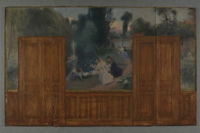 Skizze für das Rathaus von Créteil: Landschaft - Ufer der Marne vom Ile Sainte-Catherine Brücke gesehen von Eugène Martial Simas