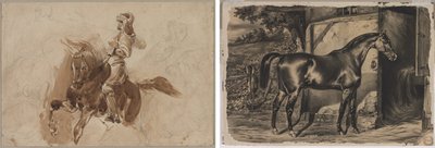 Gepanzerte Figur zu Pferd (recto); Pferd vor einer Scheune (verso) von Eugène Delacroix