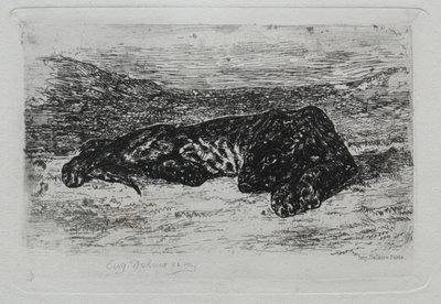 Kauernder Tiger in der Wüste von Eugène Delacroix