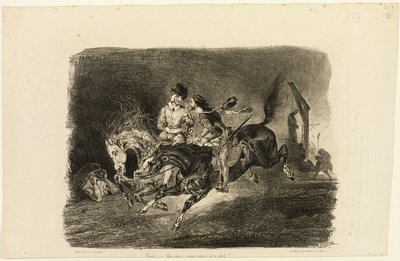 Faust und Mephistopheles galoppieren durch die Nacht des Hexensabbats von Eugène Delacroix