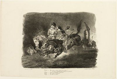 Faust und Mephistopheles galoppieren durch die Nacht der Hexensabbat, aus Faust von Eugène Delacroix