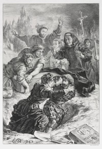 Hamlet: Hamlet und Laertes im Grab von Ophelia von Eugène Delacroix