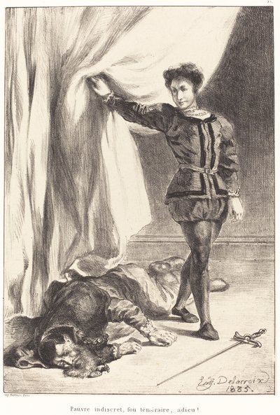 Hamlet und der Leichnam von Polonius (Akt III, Szene IV) von Eugène Delacroix