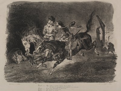 Illustrationen zu Faust: Faust und Mephistopheles reiten auf dem Sabbat von Eugène Delacroix
