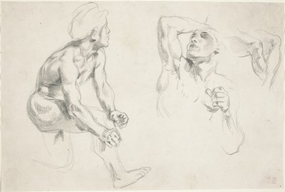 Männlicher Akt, posierend für Figuren in der "Frise de la Guerre" von Eugène Delacroix
