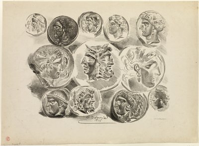 Blatt mit zwölf antiken Medaillen von Eugène Delacroix