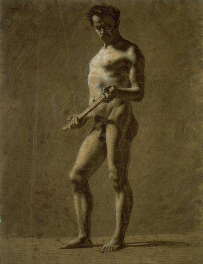 Stehender akademischer männlicher Akt (recto); Skizze des Oberarms (verso) von Eugène Delacroix