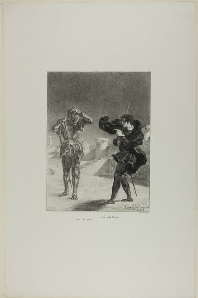 Der Geist auf der Plattform, Platte 3 aus Hamlet von Eugène Delacroix