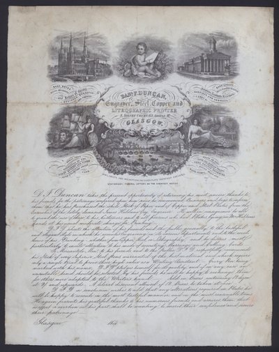 Werbung für Graveur und lithografischen Drucker, Daniel F Duncan aus Glasgow von European School