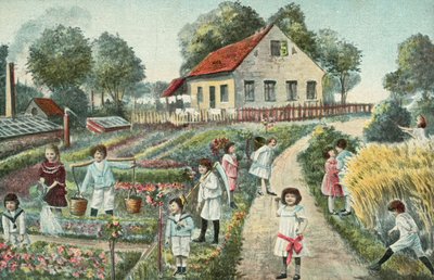 Kinder in einem Garten oder Schrebergarten von European School