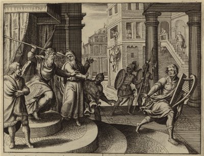 David flieht nach Sauls Mordversuch (Gravur) von European School