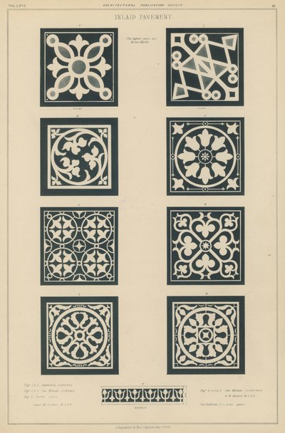 Beispiele für eingelegten Bodenbelag aus dem Baptisterium und der Kirche San Miniato al Monte, Florenz, und der Kathedrale von Lucca, Italien von European School