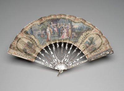 Faltfächer mit einem alttestamentlichen Motiv, möglicherweise Adonija vor Salomo, ca. 1770er Jahre (Mischtechnik) von European School