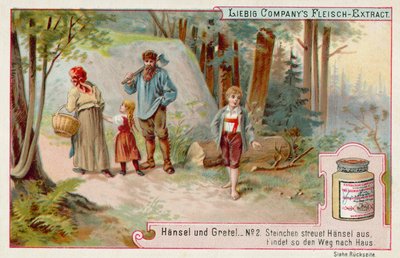 Hänsel und Gretel: Hänsel hinterlässt eine Spur aus Kieselsteinen, um den Weg nach Hause zu finden von European School