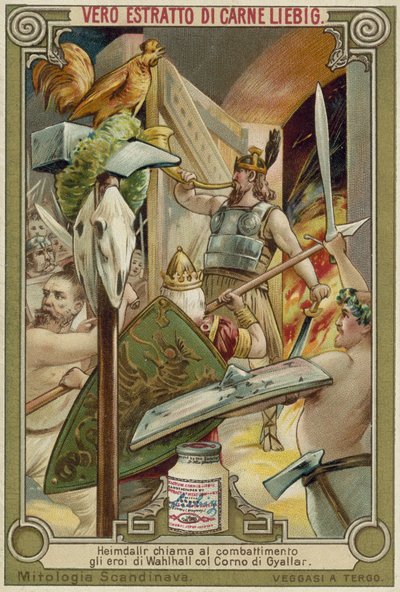Heimdallr bläst das Gjallarhorn, um die Götter von Valhalla zum Kampf zu rufen von European School