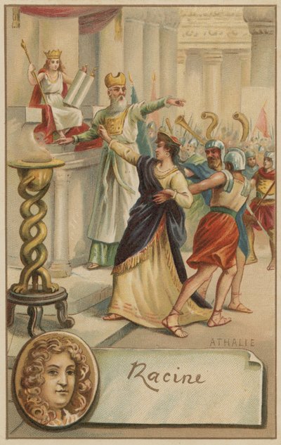 Jean Racine, französischer Dramatiker, und eine Szene aus seinem Stück Athalie (1691) von European School