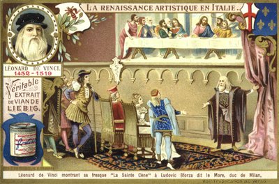 Leonardo da Vinci zeigt sein Fresko vom Letzten Abendmahl Ludovico Sforza, Herzog von Mailand von European School