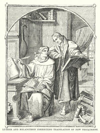 Luther und Melanchthon korrigieren die Übersetzung des Neuen Testaments von European School