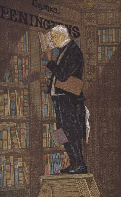 Mann auf einer Leiter in einer Buchhandlung von European School
