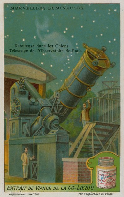 Nebel im Sternbild der Jagdhunde und das Teleskop im Observatorium in Paris von European School
