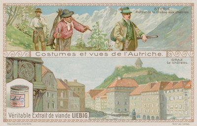 Zurückkehrende Jäger in der Steiermark und Blick auf Graz von European School