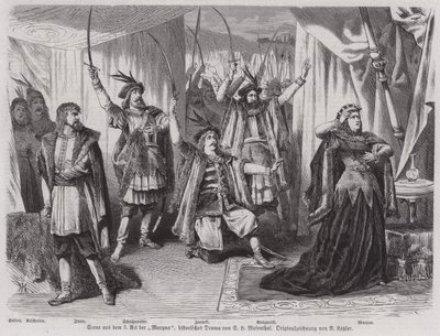Szene aus dem dritten Akt des historischen Dramas Maryna von Salomon Hermann Mosenthal von European School