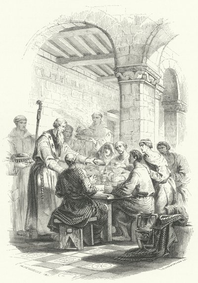 Der heilige Eligius verteilt Essen an die Armen (Stich) von European School