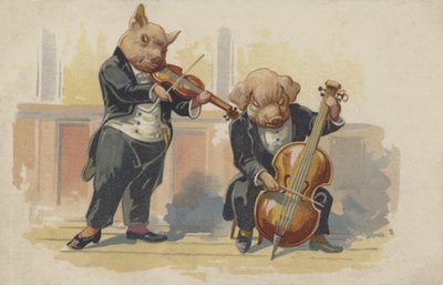 Zwei Schweine spielen Musikinstrumente von European School