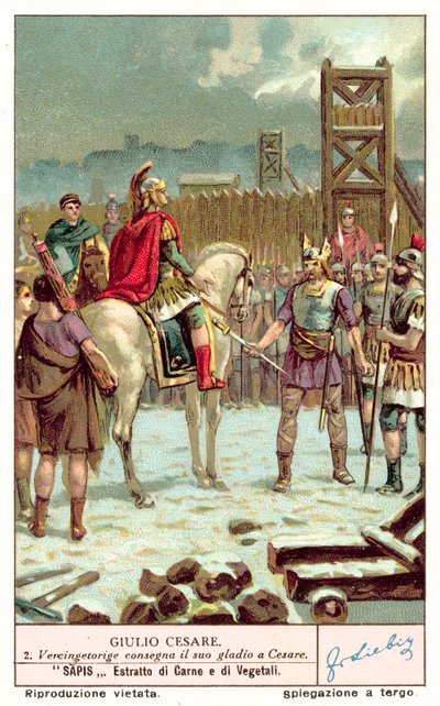 Vercingetorix übergibt sein Schwert an Julius Caesar nach der Belagerung von Alesia, 52 v. Chr. von European School