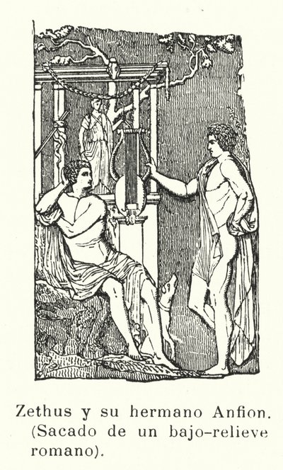 Zethos und Amphion, Zwillingssöhne des Zeus, römisches Basrelief von European School