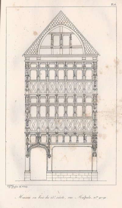 Holzhaus aus dem 15. Jahrhundert, Rue Malpalu Nr. 90-92 von Eustache Hyacinthe Langlois