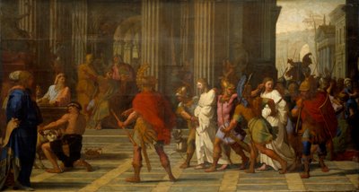 Die Heiligen Gervasius und Protasius werden vor Astasius gebracht und weigern sich, Jupiter zu opfern von Eustache Le Sueur