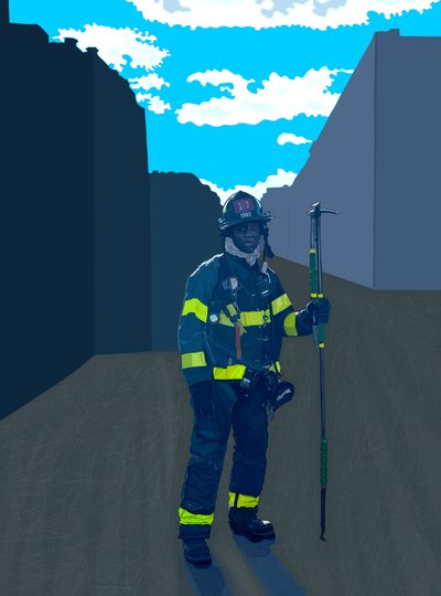 Verletzter Feuerwehrmann, Bronx, New York von Evan Sklar