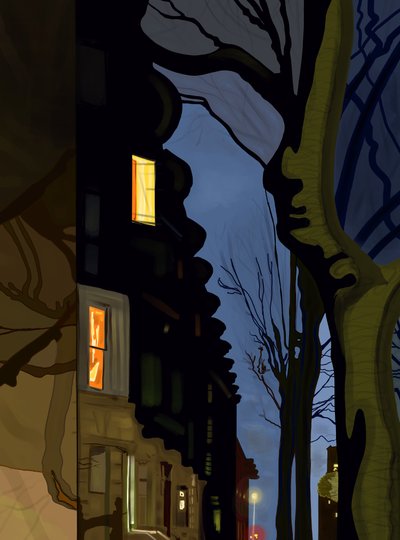 Straße und Gebäudeoberseiten bei Nacht von Evan Sklar