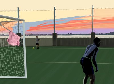 Jugendfußball im Brooklyn Bridge Park von Evan Sklar