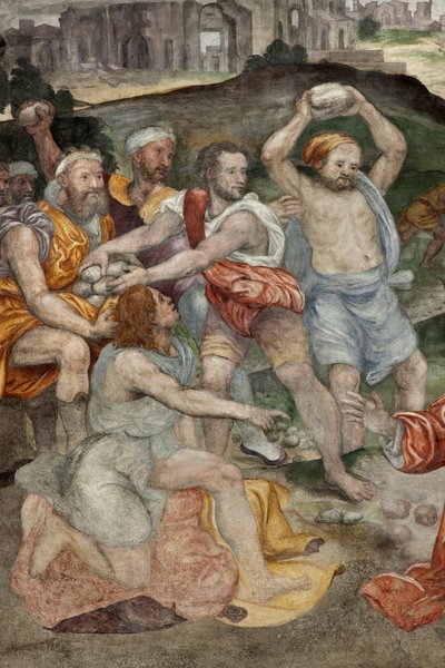 Die Steinigung des Heiligen Stephanus, Fresko, um 1550 von Evangelista Luini