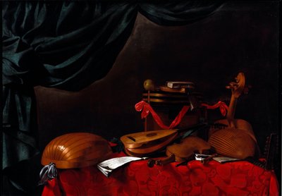 Stillleben mit Musikinstrumenten und einer Birne. Gemälde von Evarista Baschenis (1617-1677) 17. Jahrhundert. Bergamo, Accademia Carrara, Italien von Evaristo Baschenis