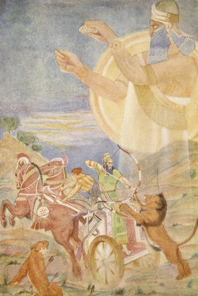Tiglath-Pileser I. unter der Leitung von Ninib, Illustration aus 