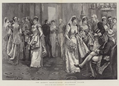 Der Zeichensaal der Königin, Buckingham Palace, Szene im Grünen Zeichensaal nach der Präsentation von Everard Hopkins