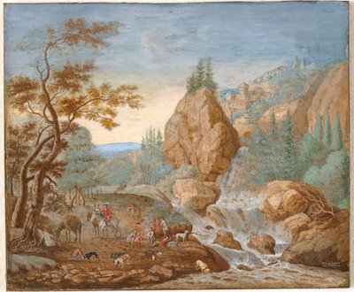 Berglandschaft mit einer Jagdgesellschaft im Vordergrund von F.C. van Bracht