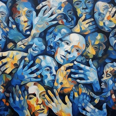 Eine Menge Gesichter auf Leinwand, zeitgenössische Wandkunst von F. Abderrahim