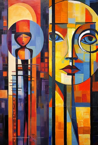 Abstrakte figurative, vollfarbige Acrylgesicht, Leinwand Kunstdruck von F. Abderrahim