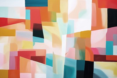 Abstrakte geometrische Malerei für Wanddekoration in warmen Farben von F. Abderrahim