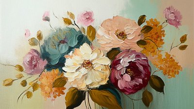 Abstrakte Vintage-Blumenmalerei von F. Abderrahim