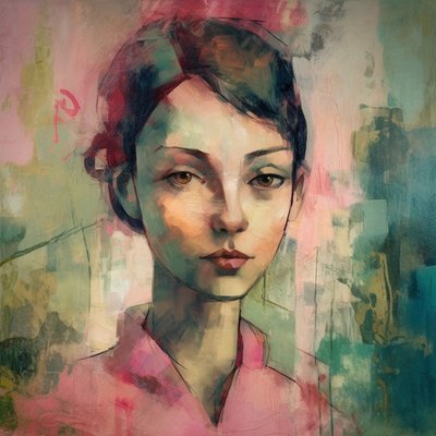 Abstraktes Porträt einer jungen Frau im Stil von Maurice Denis von F. Abderrahim
