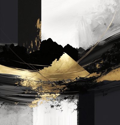 Abstrakt texturiert geschichtet schwarz & gold, Wandkunst | Leinwanddrucke von F. Abderrahim