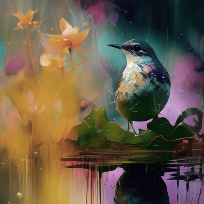 Schönes Vogelgemälde im Stil von Claude Monet von F. Abderrahim