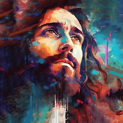 Schönes Gesicht von Jesus Christus, abstraktes Porträt, Wandkunstdrucke auf Anfrage von F. Abderrahim