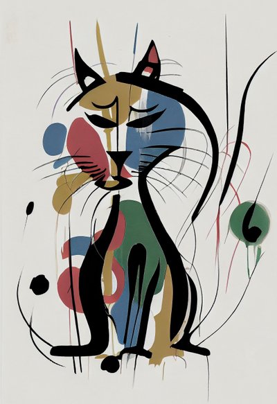 Katzenzeichnung mit Umriss, Haustierporträt von F. Abderrahim